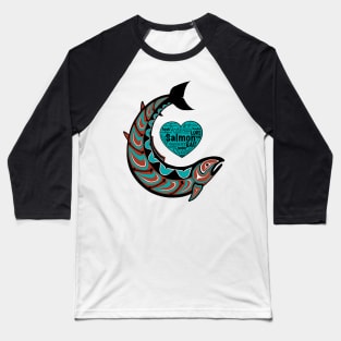 Pacific Northwest Salmon in teal and maroon Baseball T-Shirt